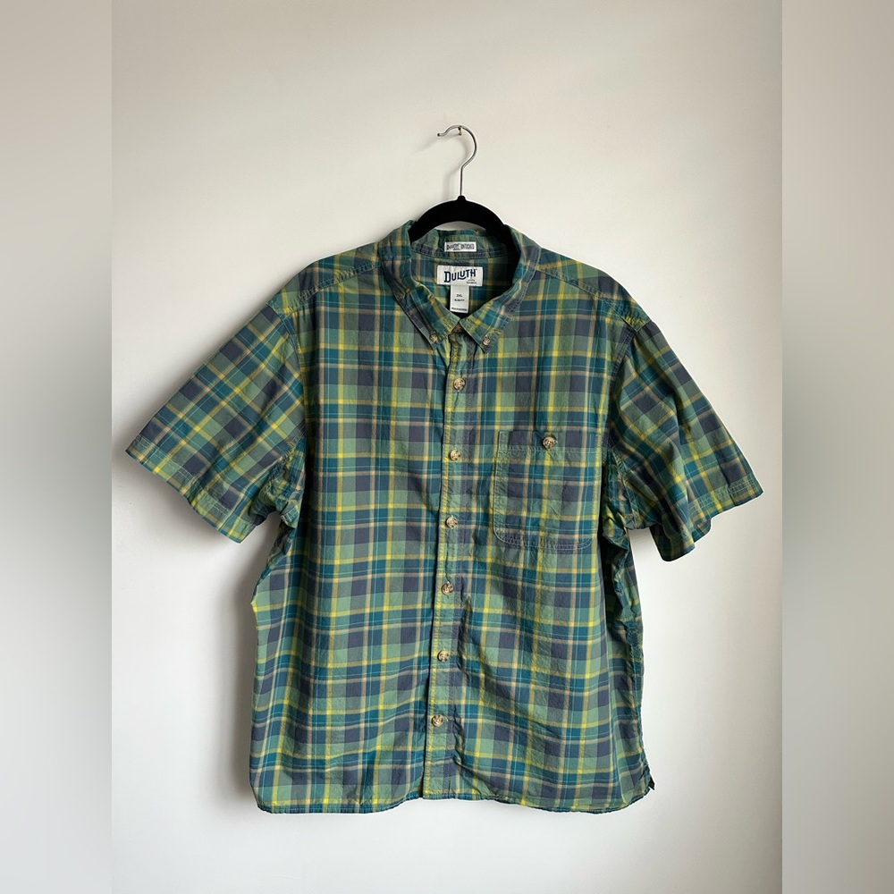 DULUTH BBQ Slim Fit Untucked Length Cotton Short Sleeve Button Down Shirt 2XL